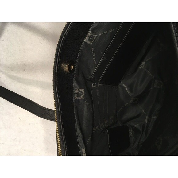 NWOT Anne Klein Black Laptop Bag Wristlet Gold Hardware Bows Faux Leather Career - Picture 9 of 16